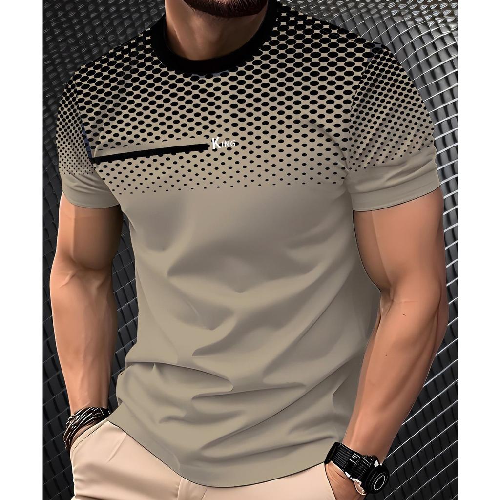 Summer Round Neck 3D Striped Graphic Print Top Fashionable Casual Short Sleeved Men's T-shirts