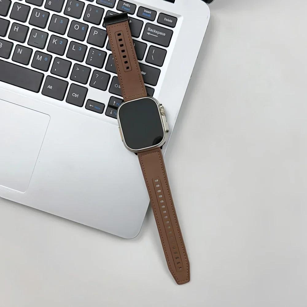 Leather Loop Strap For Apple Watch Ultra Band 49mm 46mm 45mm 41mm 42mm 38mm Silicone Bracelet for IWatch Series11 10 9 8 7 3 4 5 6 Se 40mm