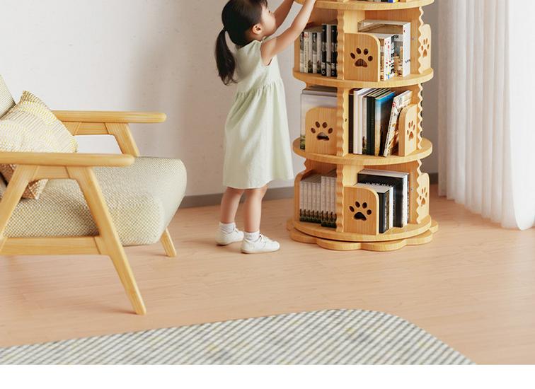 Solid Wood Rotating Bookshelf: Children's Picture Book and Toy Storage Rack