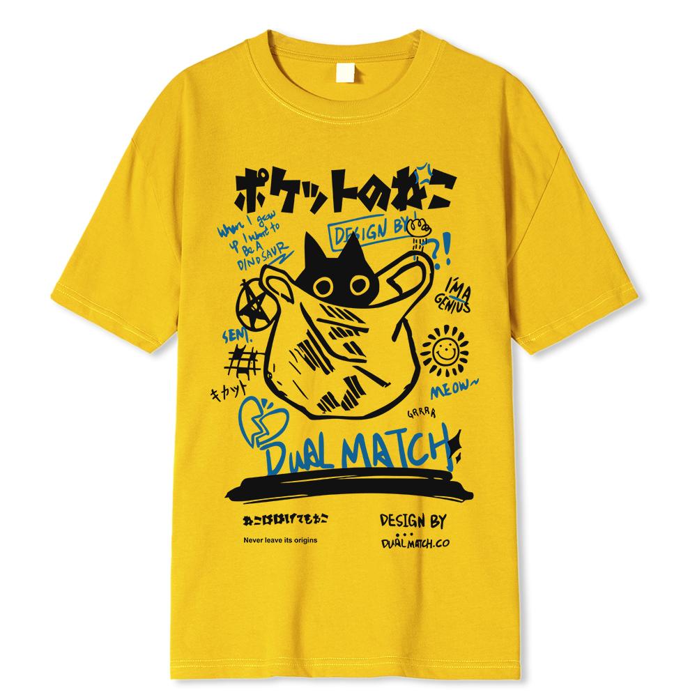 

Модная футболка в стиле хип-хоп, унисекс, уличная одежда, японская футболка с принтом кандзи, забавный кот, унисекс, Harajuku, хлопок, повседневная футболка с коротким рукавом, топы 4XL