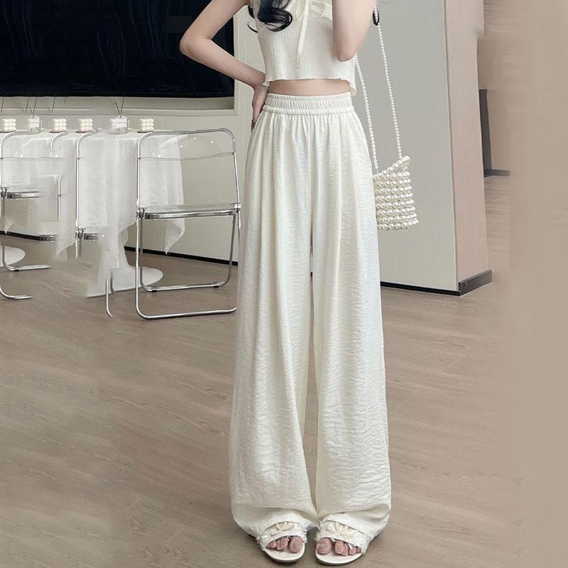 

Textured Wide-Leg Pants Lazy Drape Student Spring Summer Women s Casual Long Trousers XL