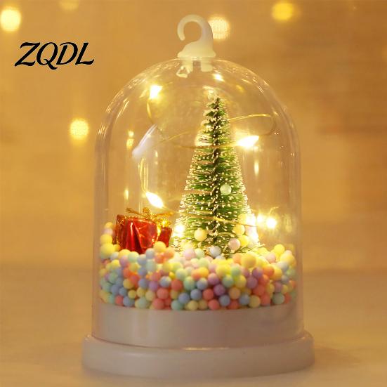 Led Bedside Lamp for Kids Christmas Tree In Dome with LED Light, Mini Cedar Light Up Holiday Atmosphere Hanging Ornament, Battery Powered Decorative