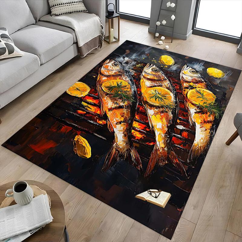 1PC Grilled Fish Lemon Non-Slip Floor Carpet Compatible for Office&Living Room&Bedroom&Dining Room - Flat- Soft & Pattern, Vibrant Colors-W241