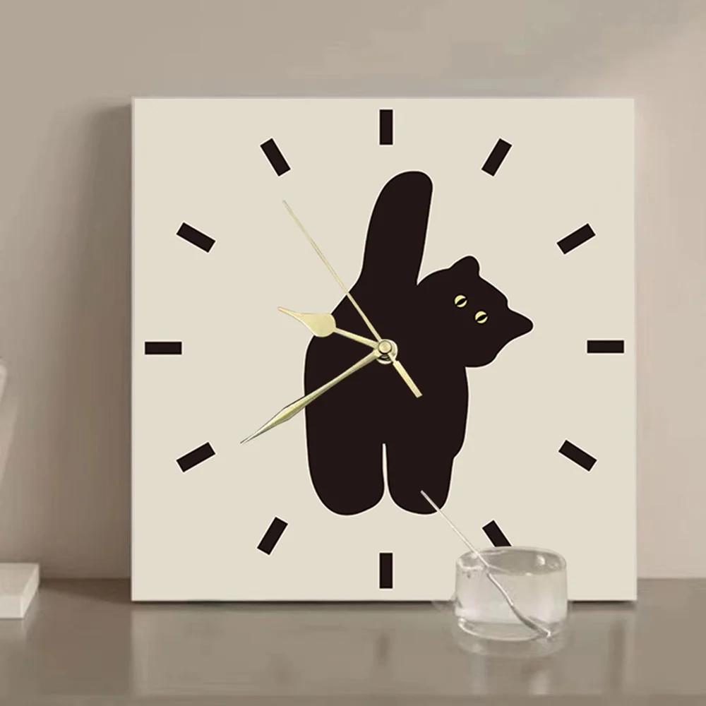 24cm Creative Nordic Clock Wall Clock Mute Does Not Tick Cat Decorated Clock for Living Room Bedroom Study Outdoor Decoration