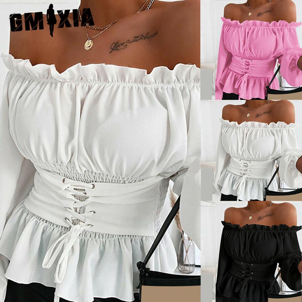 GMXIA Damenmode, lässig, einfarbig, langärmelig, Blusen und Hemden