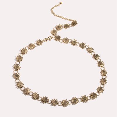 New OEB Carved Retro Sun Flower Waist Chain for Women's Metallic Elegant Classic