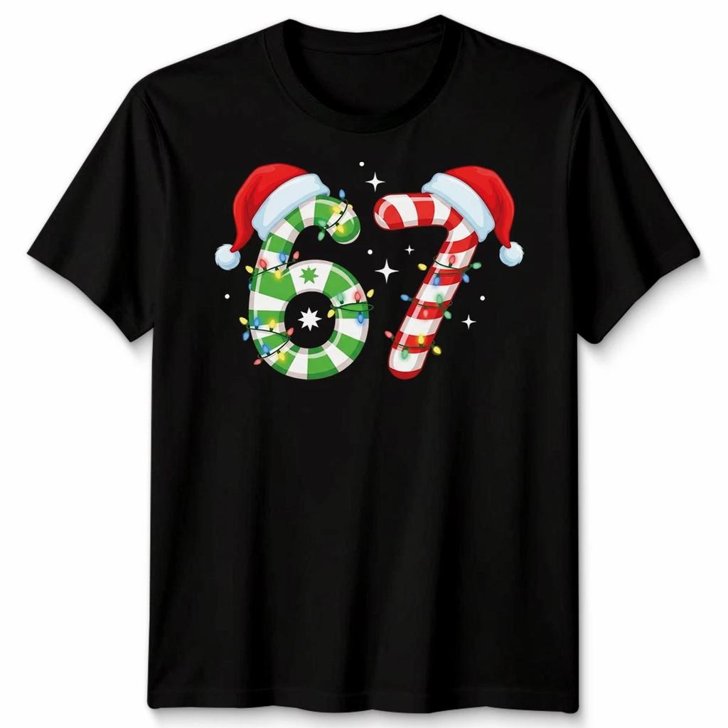 Six Seven 67th Birthday Christmas Candy Cane Numbers Men Women Graphic Tee