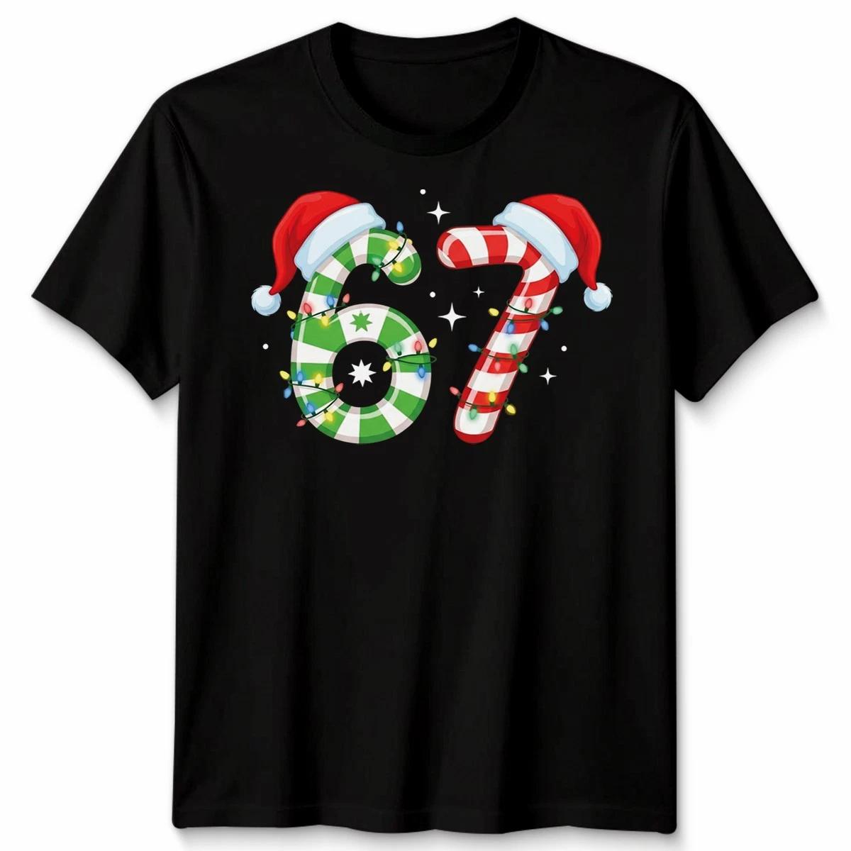 Six Seven 67th Birthday Christmas Candy Cane Numbers Men Women Graphic Tee M