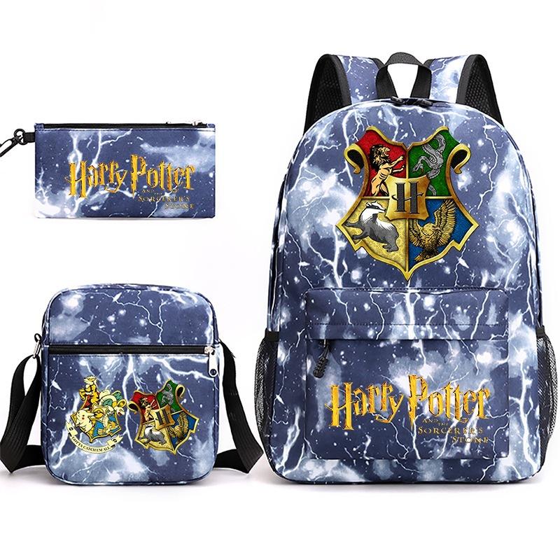 Large Capacity Schoolbag with Shoulder Strap; Student Three-piece Pencil Case Set