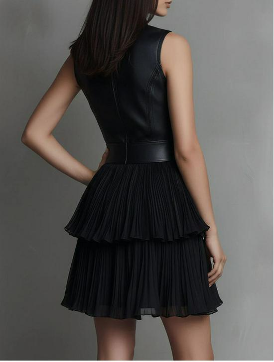Leather Sleeveless Layered Dress - Spring/Summer Fashion Trend, European American Style