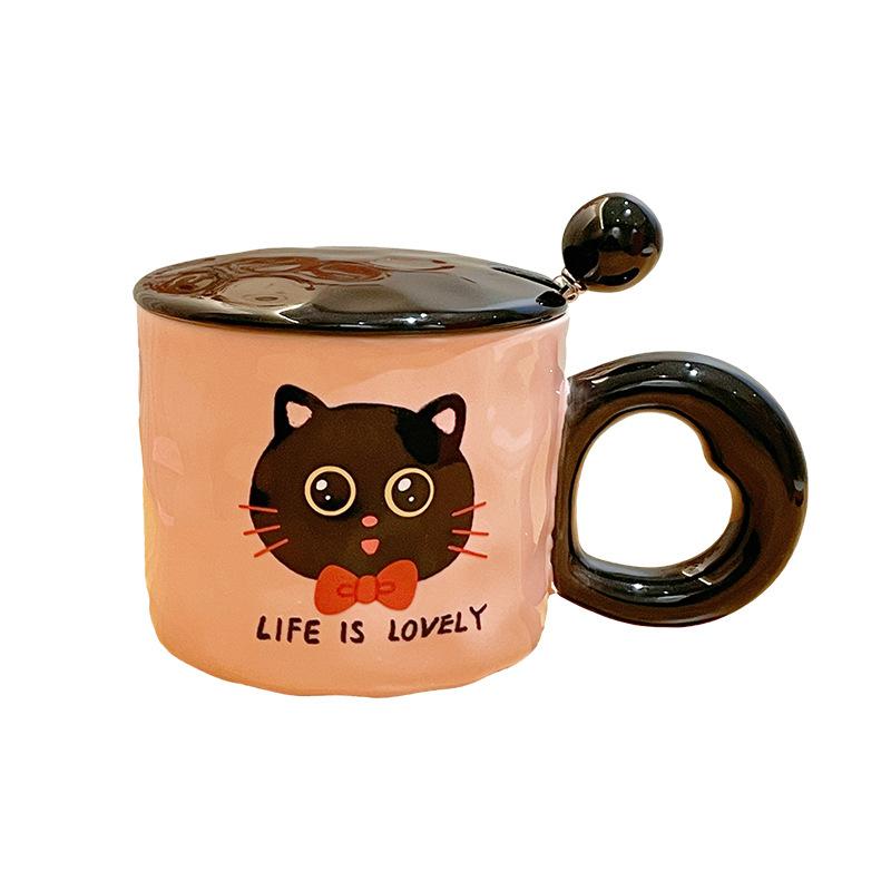 New Birthday Gift for Girls Cute Cat Cup Ceramic Mug with Lid Practical Souvenir Gift Box