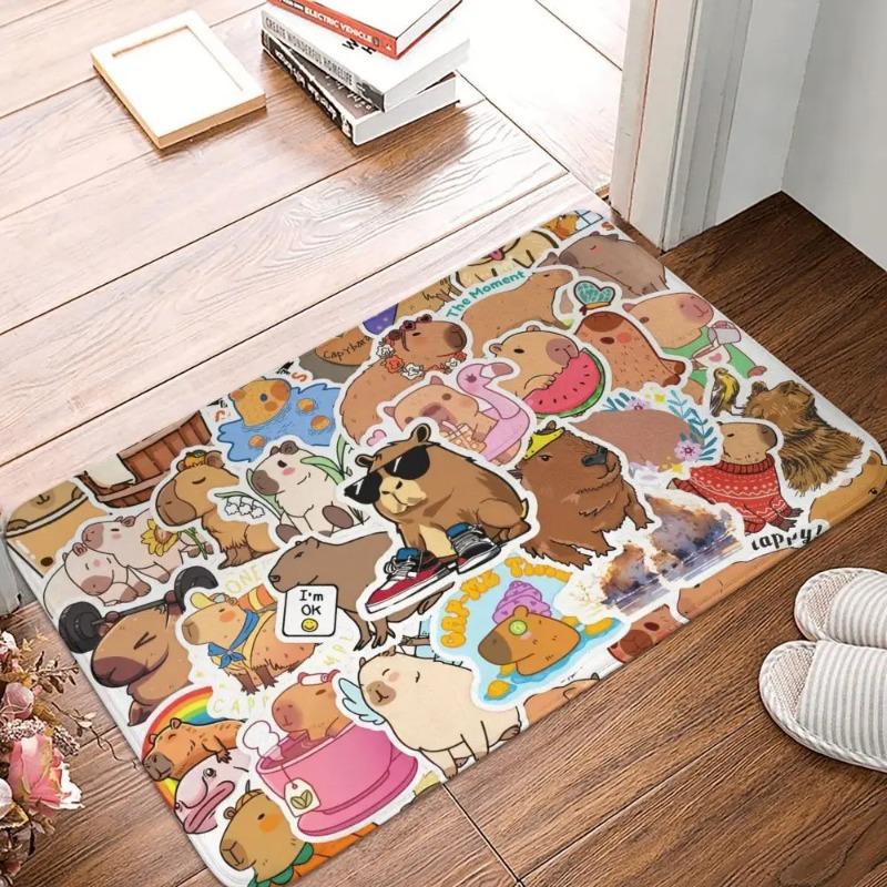 OK I Pull Up Capybara Door Mat Small Carpet Humorous Slogan and Realistic Animal Design Anti-slip Rug for Home Decor