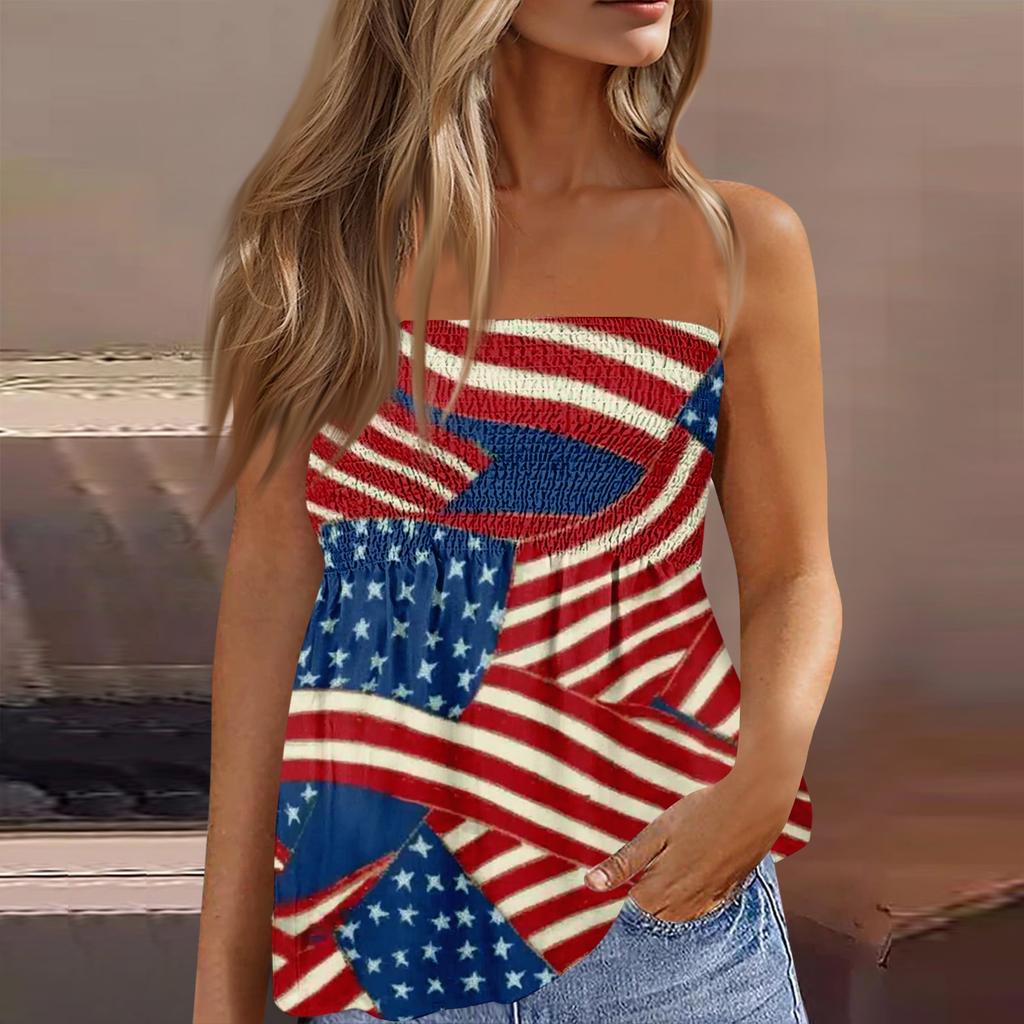 Women's Fashionable Sexy Backless Elastic Independence Day Print Bandeau Top