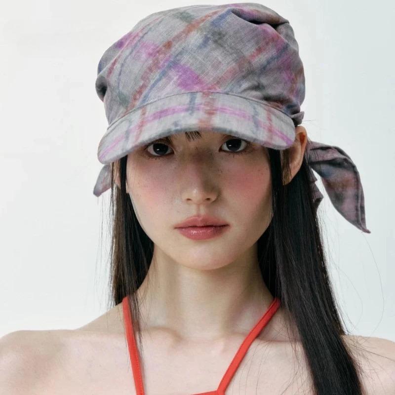 New Korean Original Ins Plaid Triangle Scarf Cap Women'S Y2K Spicy Girl Bucket Hat Trendy Sun Protection Summer Hat Baseball Cap