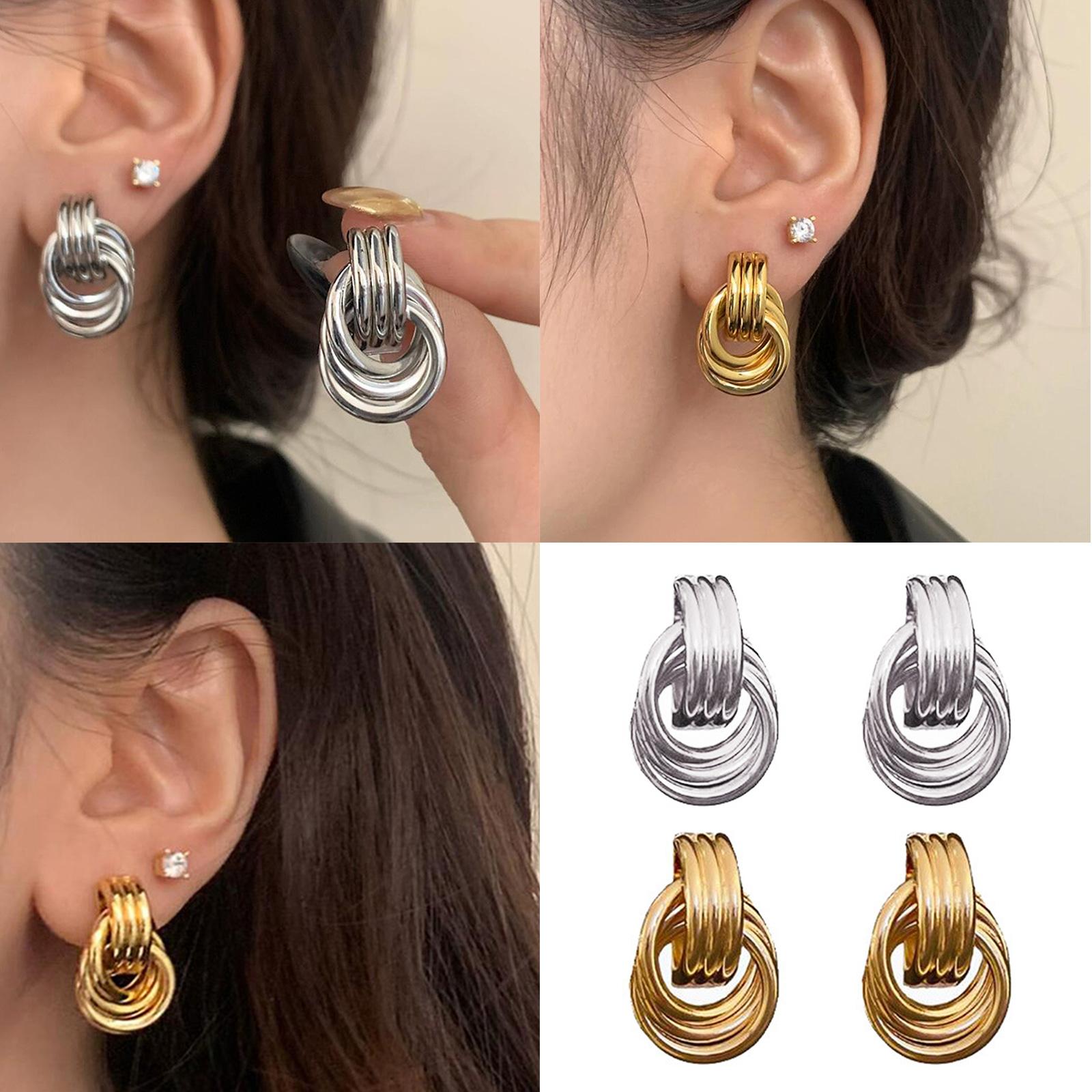 

Dainties Double Hoops Earrings Gold and Silver Plated Comfortable Portable Statement Jewelry for Women Casual Wear золотий