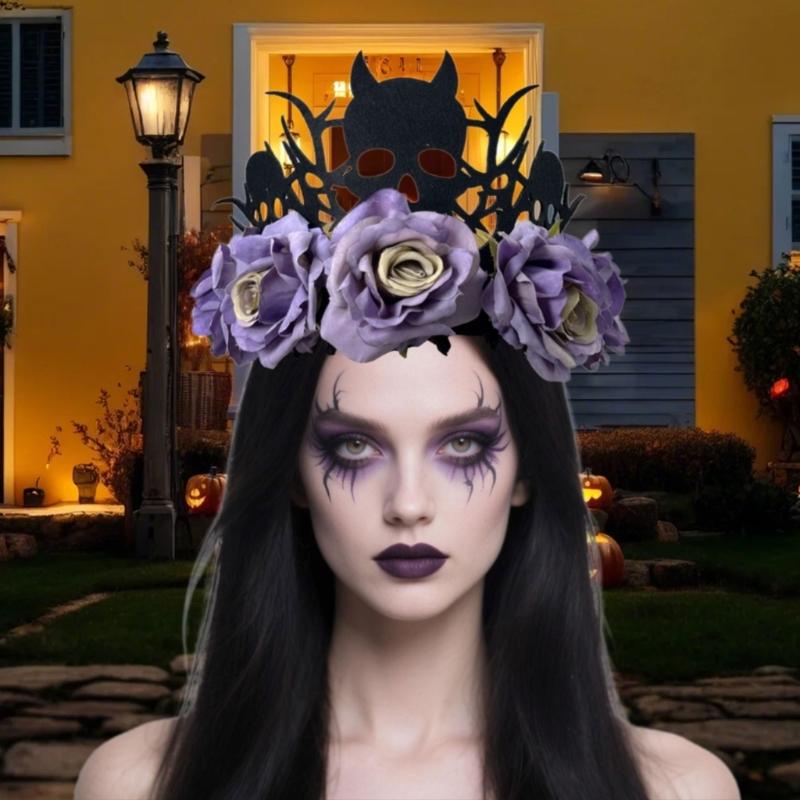 Reusable Rose Flower Witch Crowns Halloween Party Headwear Lightweight Child Costume Decoration