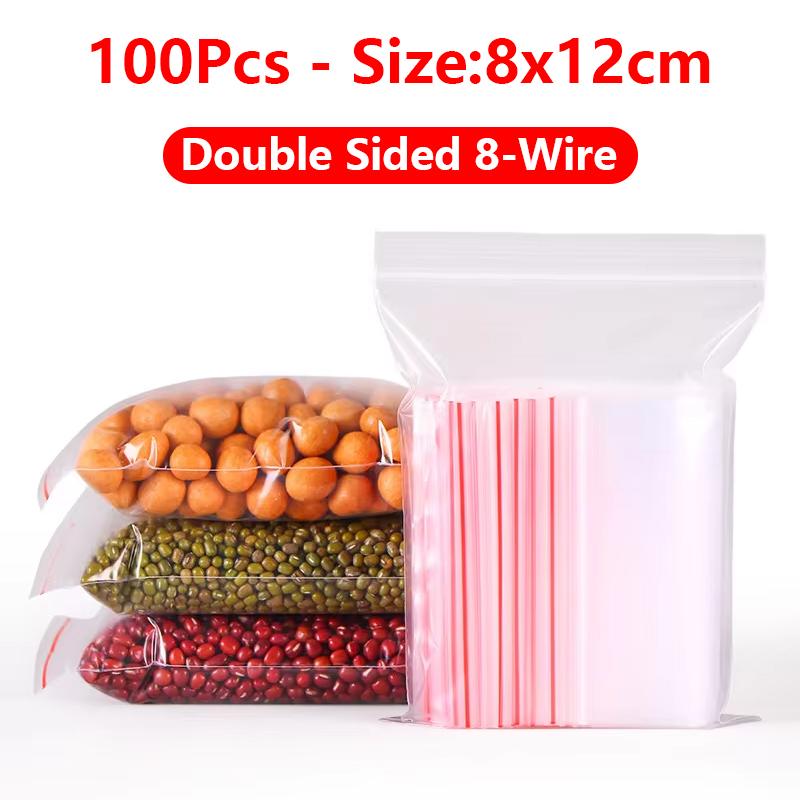 100Pcs Zip Lock Plastic Bags Reclosable Transparent Bag Vacuum Storage Bag Clear Bags Ziplock Food Storage Bags Thickness 0.08mm