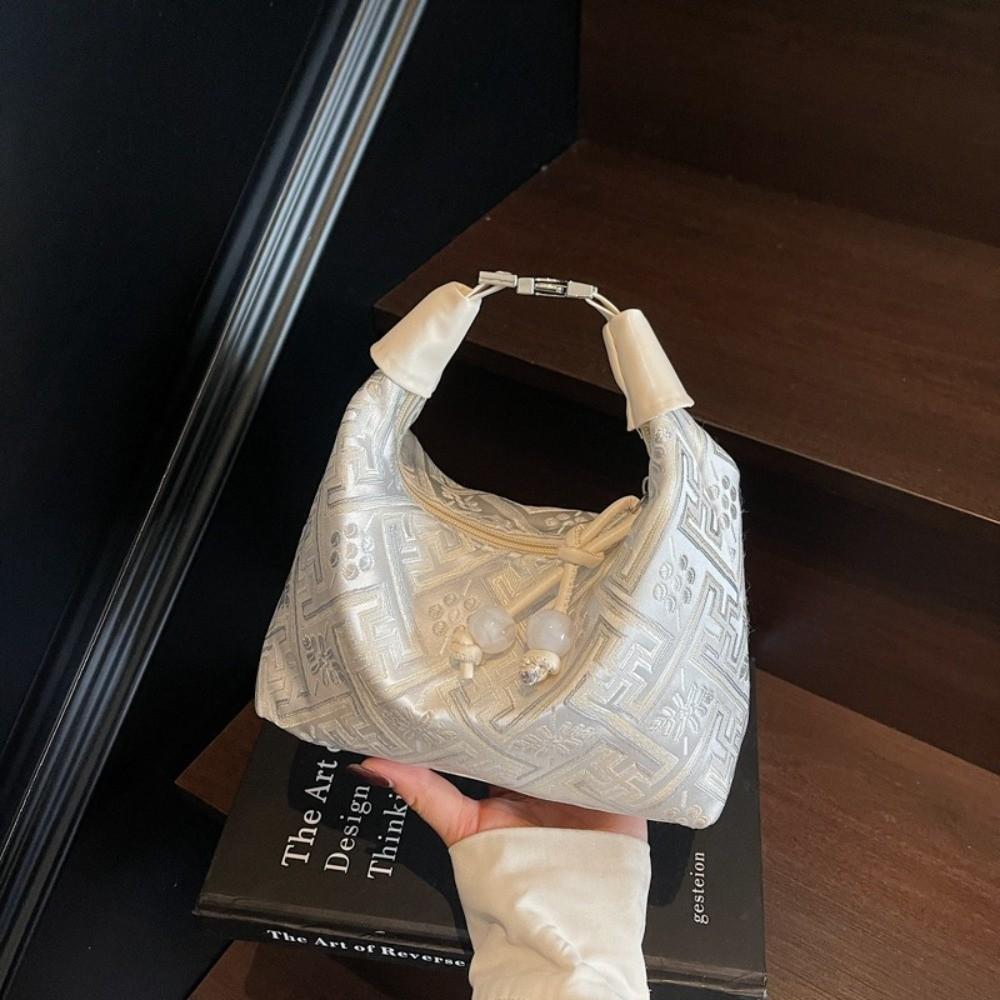 Zipper Closure Chinese Style Embroidery Handbag Elegant Dumpling Bag Ladies Shoulder Bag Girl Use