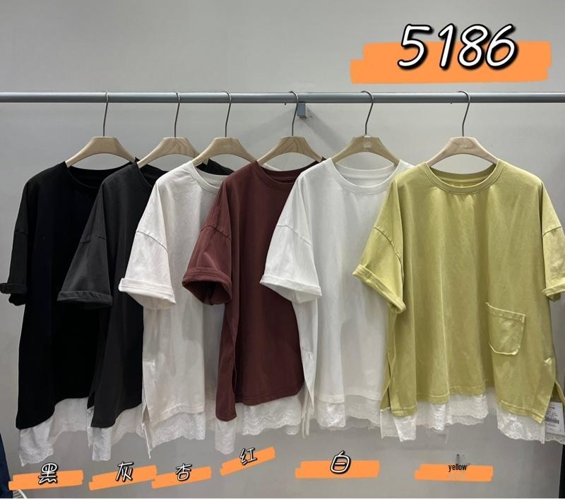 Women's Plus Size Lace Trim Slit Short Sleeve T-shirt - Summer Korean Style
