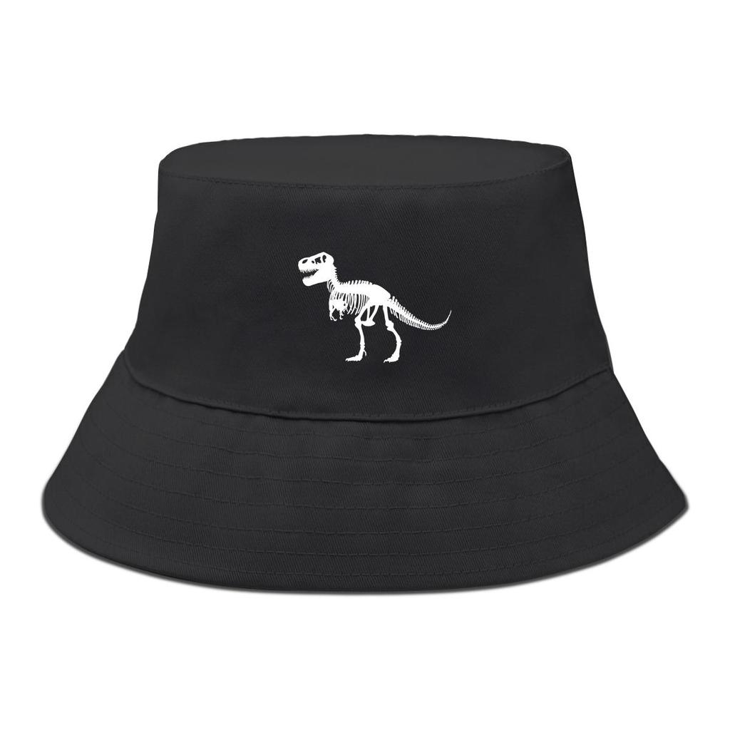 Bucket Hat With Pure White Dinosaur Print , Animal Women's Hat Casual Hip Hop Reversible Beach Cap