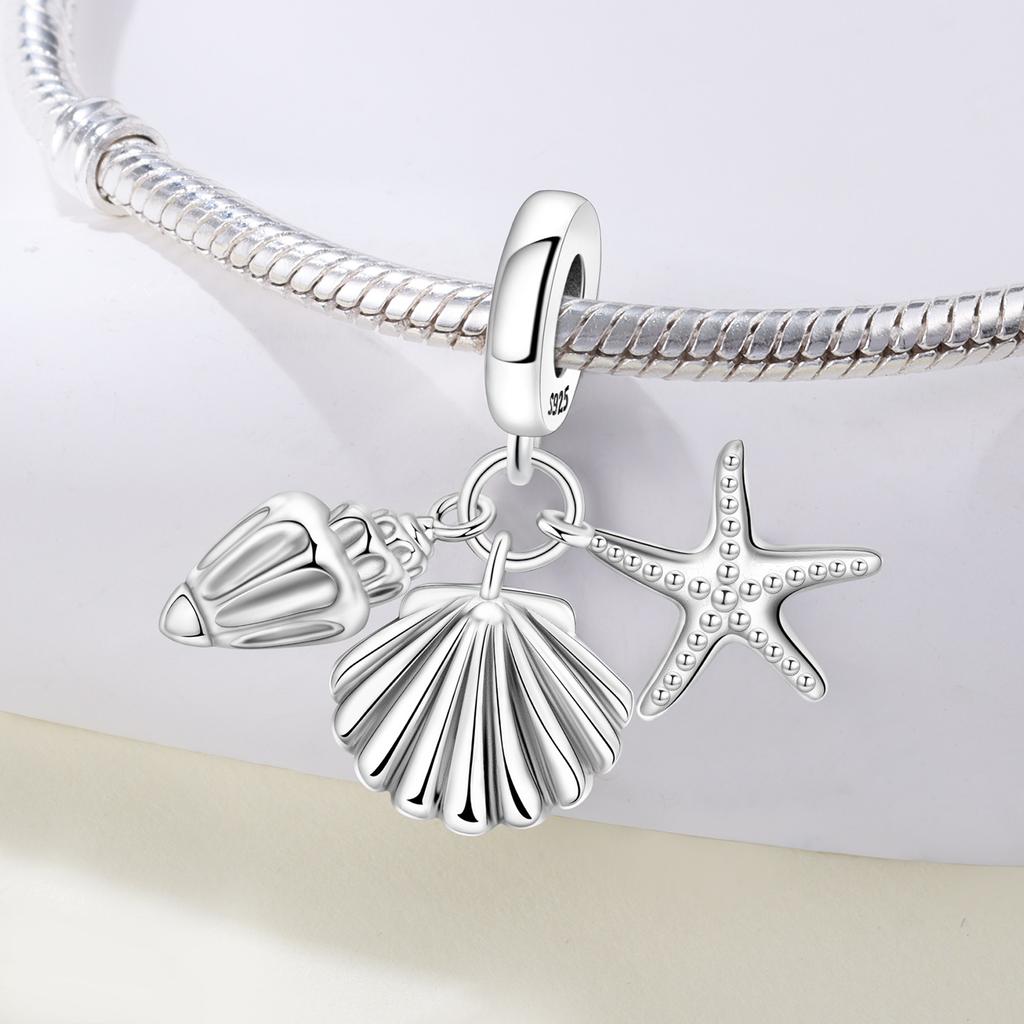 Copper Ocean Koi Turtle Conch Shell Starfish Mermaid Charms Beads Pendant For Original Bracelet Woman Girl Jewelry