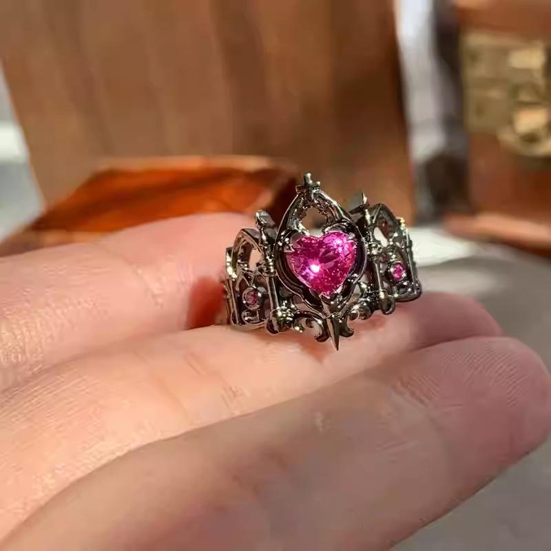Gothic Cross Crown Love Ring Women's Niche Light Luxury French Medieval Ring Opening High-end Ring