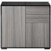 High Gloss Frame Sideboard, Push-Open Design with 2 Drawer for Living Room, Bedroom, 74H x 79W x 36Dcm, Light Grey and Black