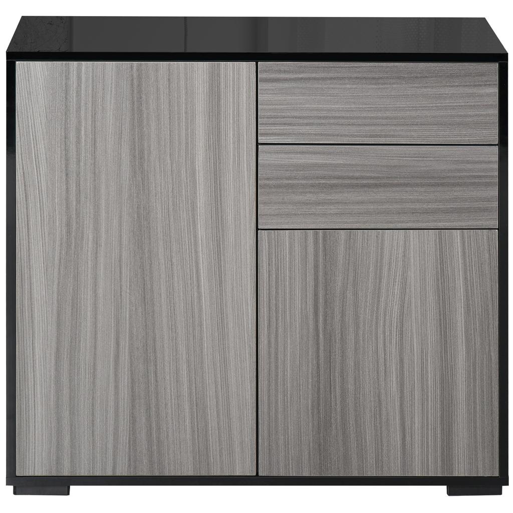 High Gloss Frame Sideboard, Push-Open Design with 2 Drawer for Living Room, Bedroom, 74H x 79W x 36Dcm, Light Grey and Black