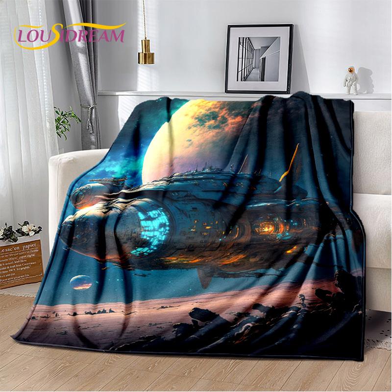Spaceship  Spacecraft Universe UFO Blanket,Flannel Soft Throw Blanket for Home Bedroom Bed Sofa Picnic Office Hiking Kids Cover
