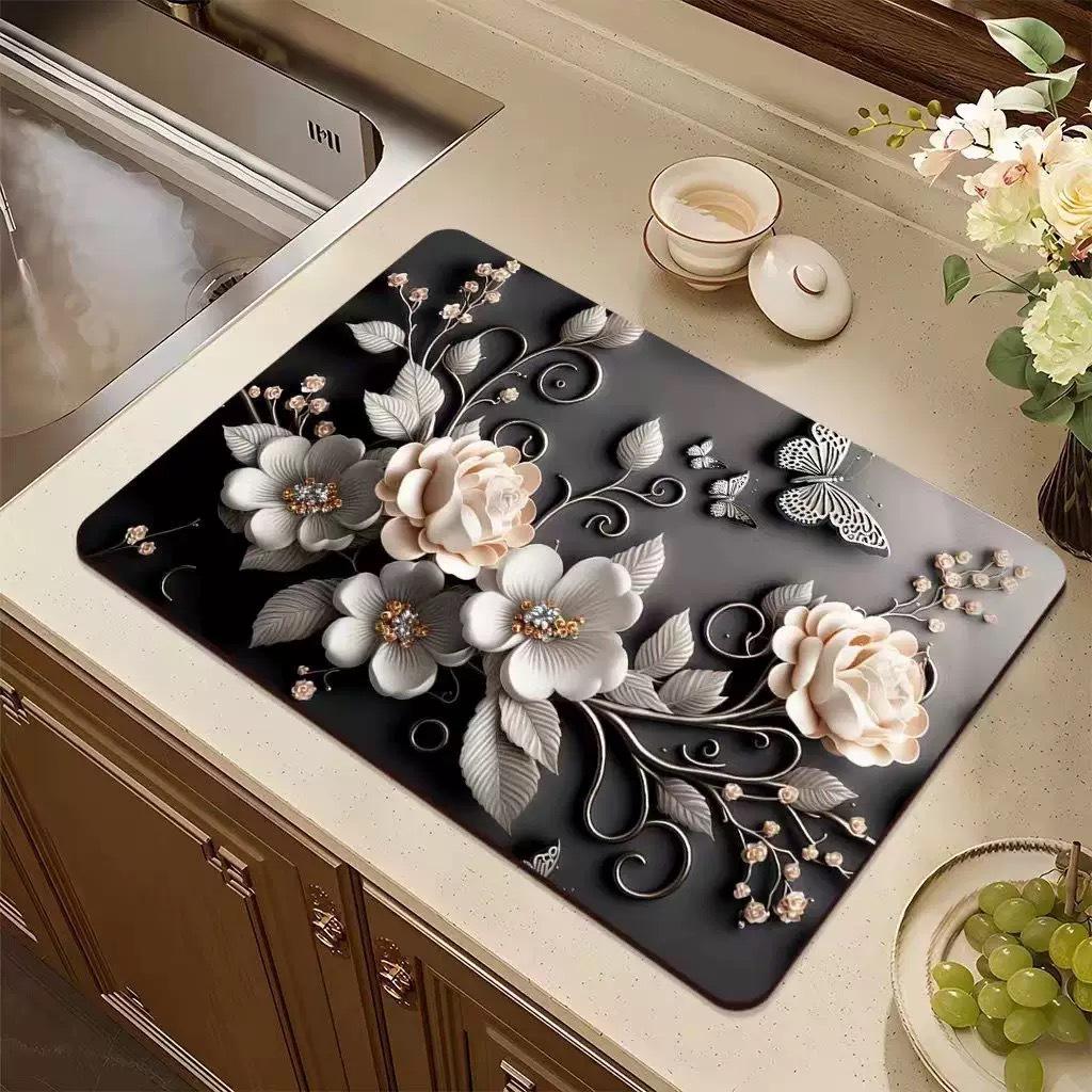 3D Diatom Kitchen Draining Mat - Quick Dry, Non-Slip, Waterproof, Heat-Resistant Countertop Mat