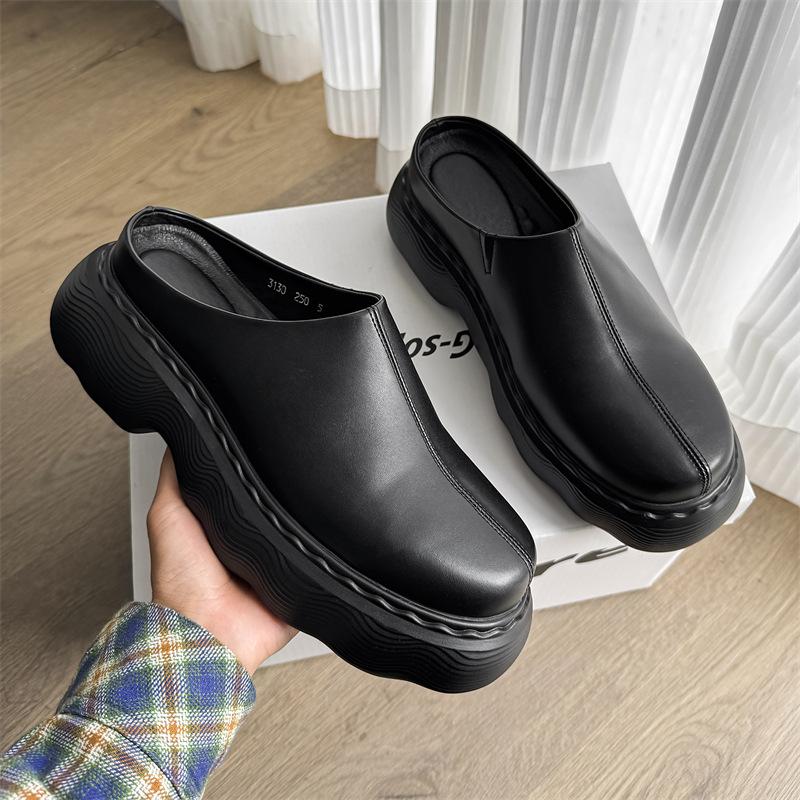 Internetová celebrita ins venkovní silná podrážka zvyšující výšku pánská exploze vnější nošení taška hlava poloviční pedál kožené boty líné pantofle 3130-J