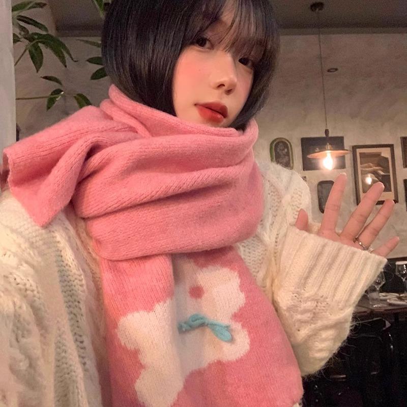 New Cute Rabbit Bow Wool Scarf Female Autumn and Winter Japanese Students Versatile Warm Scarf