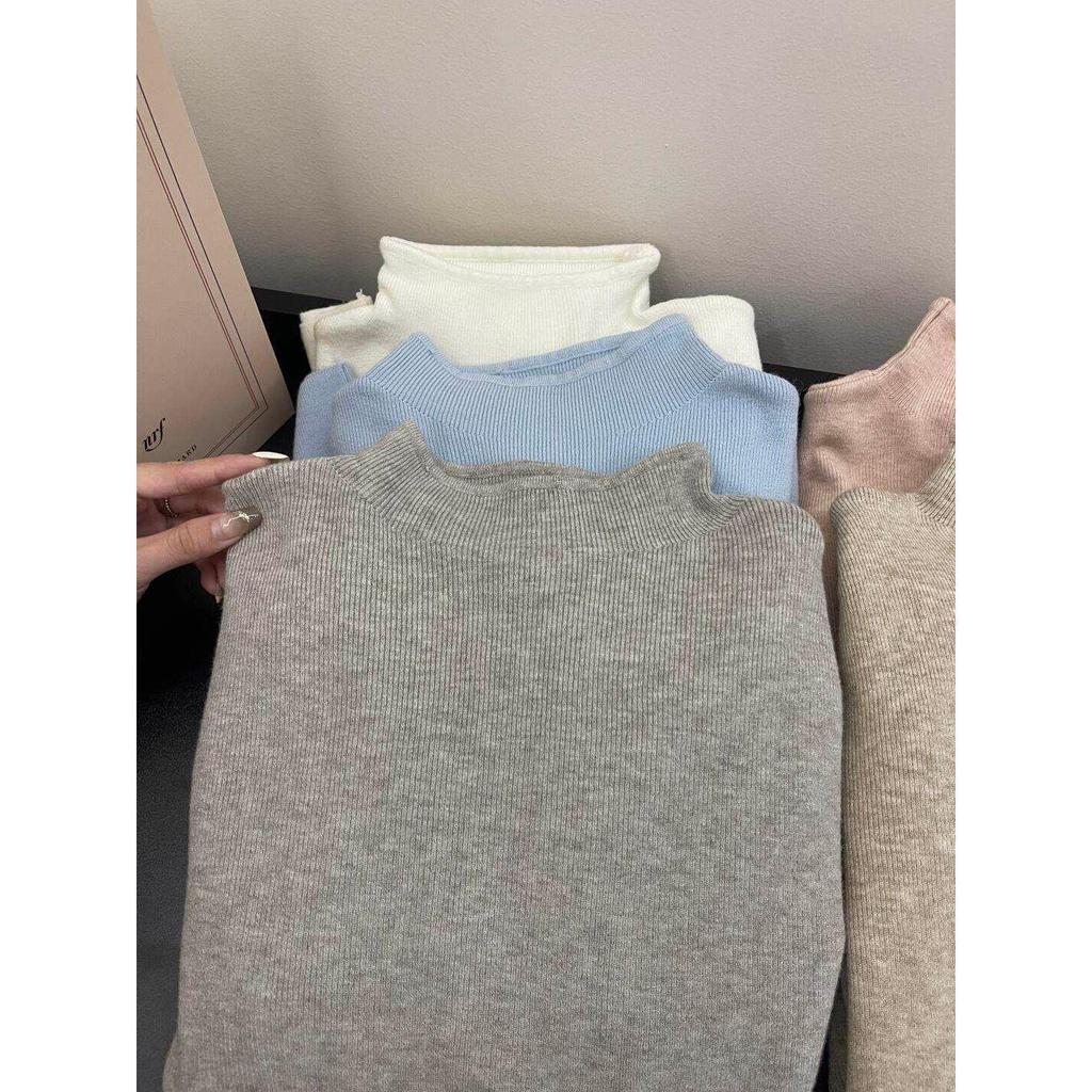 2026 Winter Slim Fit Half-High Neck Knit Sweater - Solid Color Base Layer