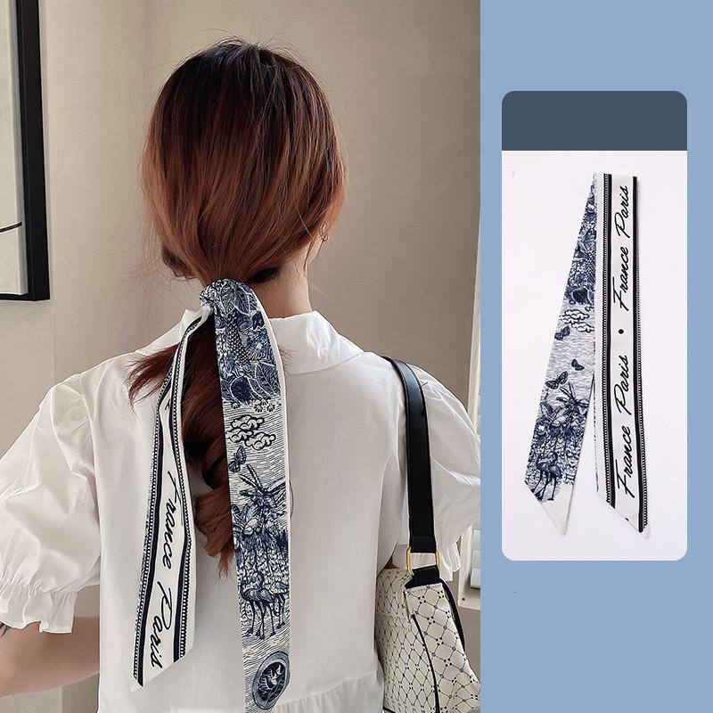 

2 шт. Шикарный длинный шарф-лента для женщин, девушек, повседневный держатель для хвостика, резинки для волос, украшения для сумки, шейный платок, женские повязки для волос