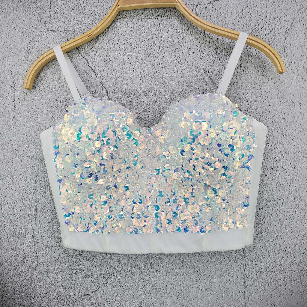 Sequined Strapless Outerwear Sparkling Innerwear Lightweight Tank Top Best-selling Wrap-around Top Off-the-shoulder Sleeveless Underwire Top for Women