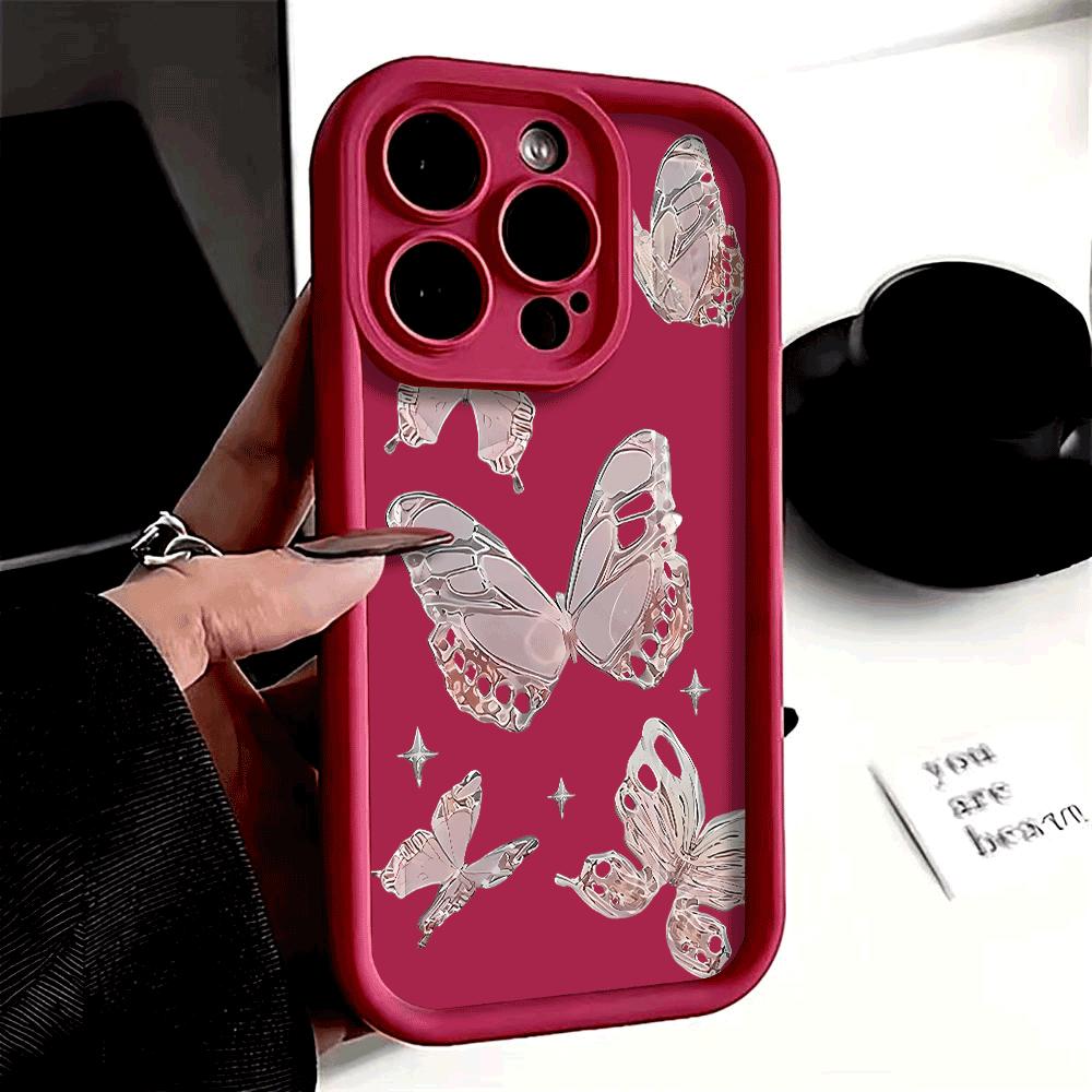 Gold Butterfly Silicone Phone Case For iPhone 16 15 14 Pro Max Cases iPhone 13 12 11 Pro Max Mini XS XR X 7 8 Plus SE 2020 Cover