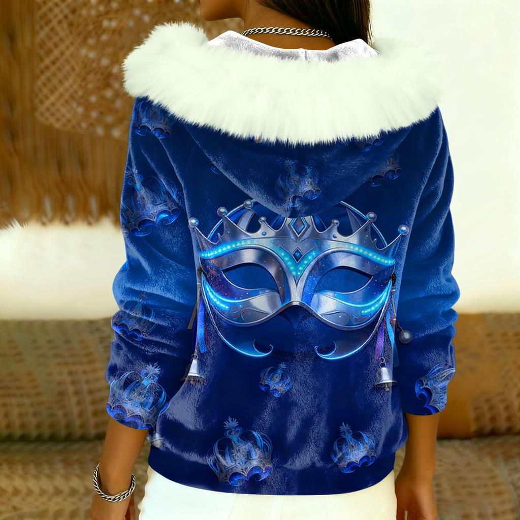 Damen Lockerer Und Bequemer Lässiger Mode Halb-Reißverschluss Kapuzenpullover Langarm Karnevals-Print Oberteil