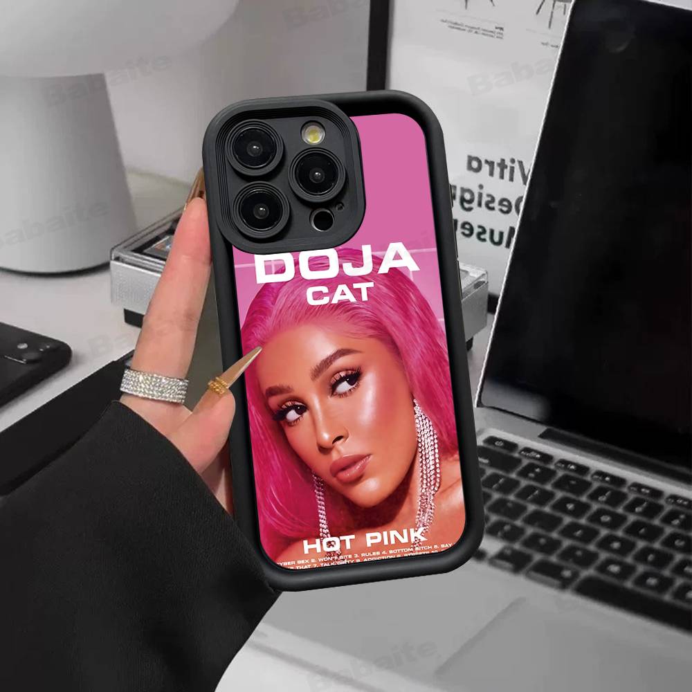 Doja Singer C-Cat Silicone Soft Phone Case For IPhone 17 16 15 14 Plus 13 12 Mini 11 Black Cover