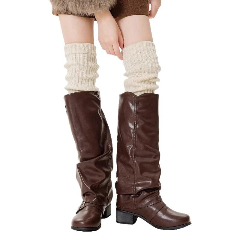 70Cm Thick Thread Vertical Knitting Knee Socks Cover, Warm And Thickened Stacking Stockings, Small Sweet Potato Popular Leg Guards And Leg Covers