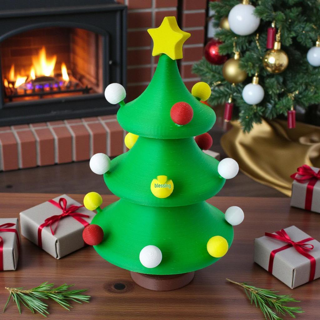 3D Printed Rotating Christmas Tree Ornament - Creative Desktop Decoration Model