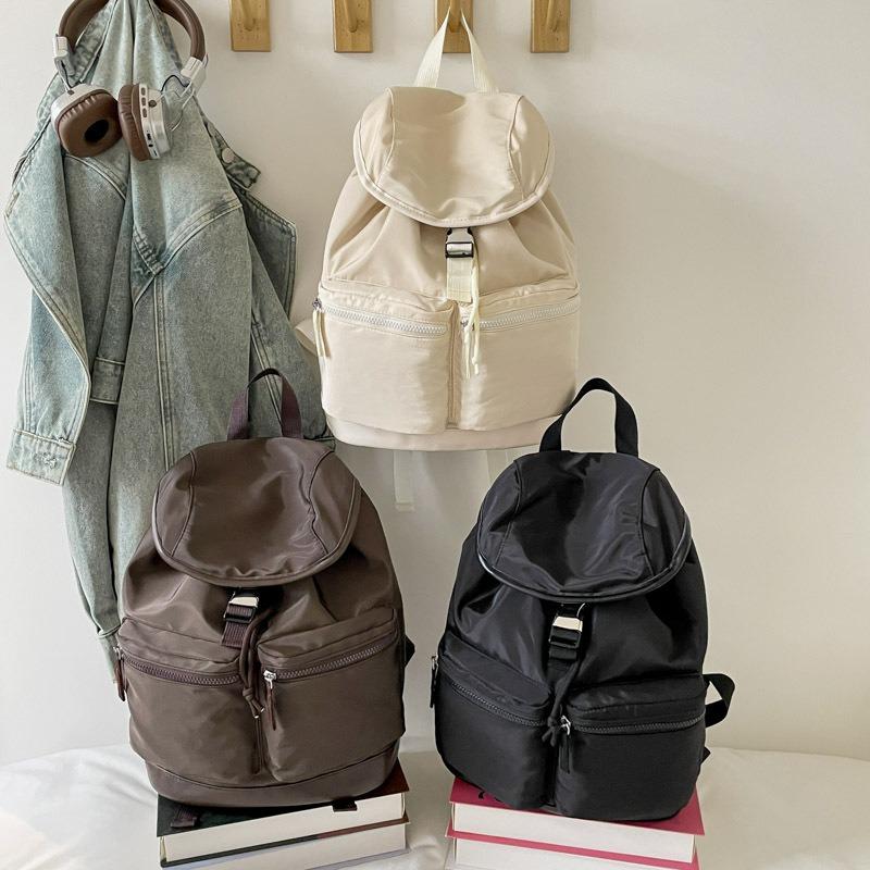 Solid Color Casual Backpack Daily Commuter Nylon Backpack Women's Light Casual Schoolbag