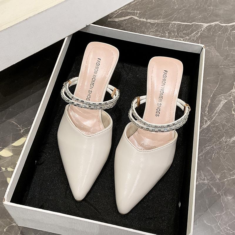 Half Slippers Women's Baotou 2025 Summer New Versatile Outer Wear Thin Heels High Heels Pointed Cool Slippers Women