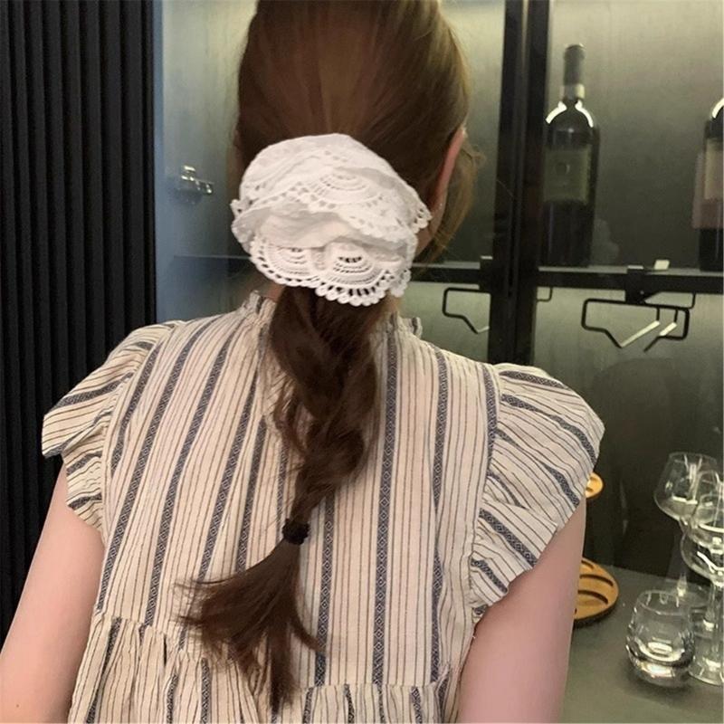 Aesthetic Scrunchies Elastic Double Layer Lace Hair Rope Wedding Party Beach Headwear Big Buns Hair Elastic Lace Hairtie