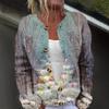 Women's Fashion Christmas Printed Long Sleeve Knitted Cardigan Button Down Jacket