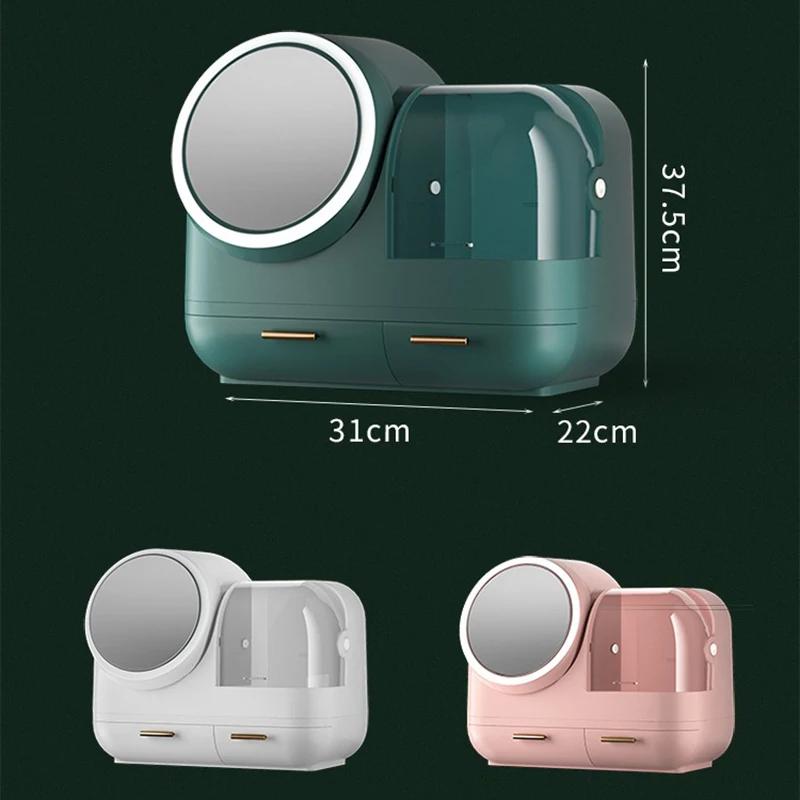 Cosmetics Storage Box 360°Rotating Mirror Surface Usb Charging Three Levels of LED Cosmetic Storage Box Desktop Storage Tools