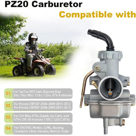 

PZ20 Carburetor for Taotao NST SunL Kazuma Baja 50cc 70cc 90cc 110cc 125cc Carburetor ATV Go karts Moped Scooter 4 Stroke Engine 4 Wheeler, 110