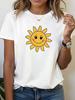 Unisexs Smiling Sun Graphic Print TShirt Casual Crew Neck Summer Stretch Top