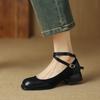 Fashion Women's New Spring and Autumn Square Head Splicing Elastic Metal Belt Buckle Middle Heel Large Retro Work Single Shoes