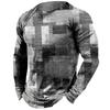 Round Neck 3D Irregular Color Matching Printed Top Fashionable Casual Long Sleeved Men's T-shirts