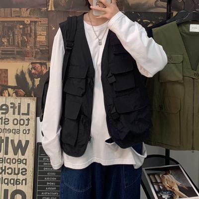 Pánská retro pracovní vesta s více kapsami: Jarní/Podzimní Tenká Bezrukávová Trendy Vesta